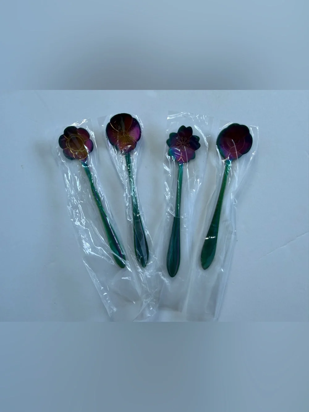 Iridescent Floral Spoon Set - Green/Purple